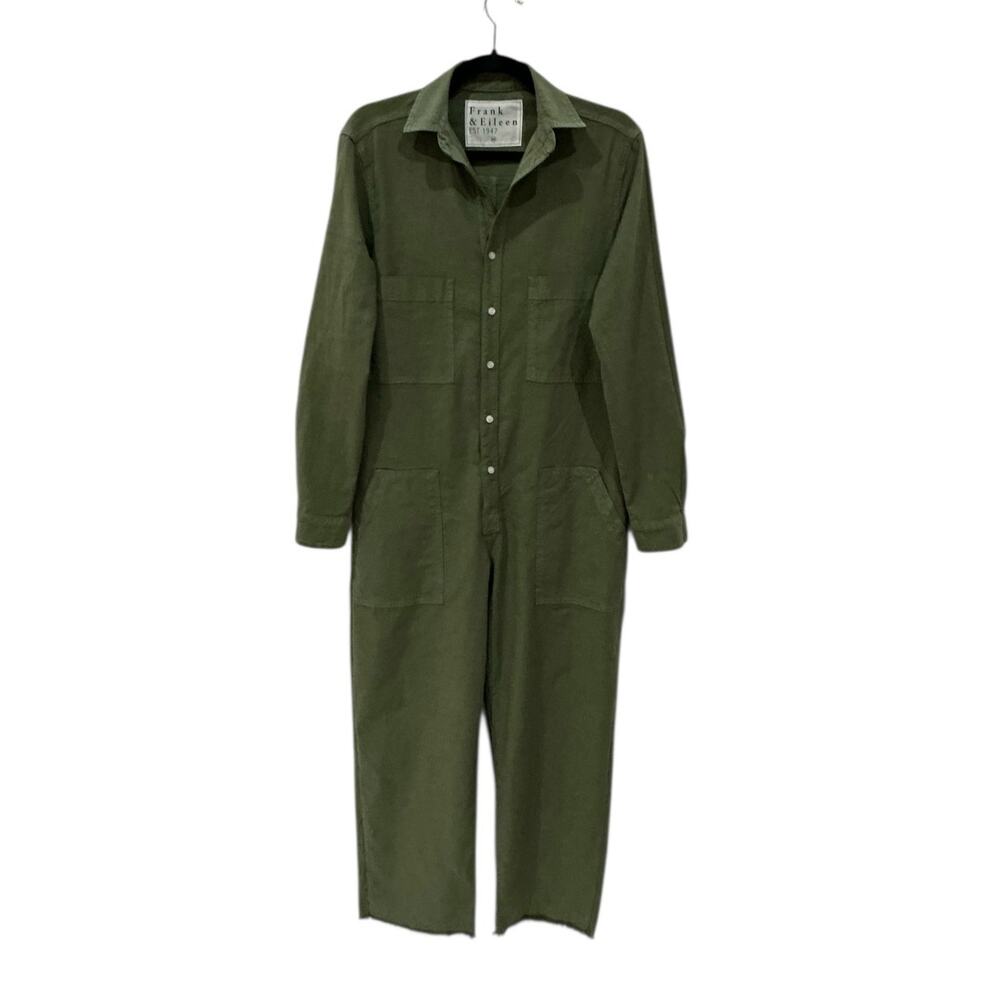 Frank & Eileen Northern Ireland Italian Performance Linen Jumpsuit Army Green XS - Picture 4 of 13